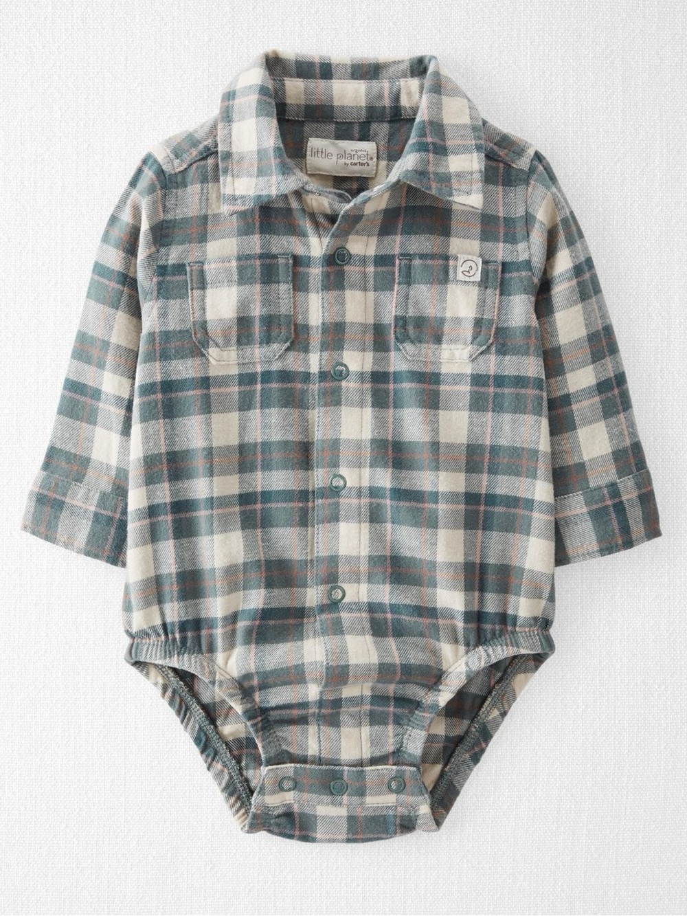 little planet Plaid Button-Up Bodysuit